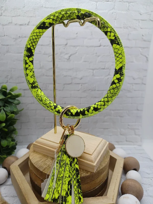 Christmas Candlelight Dinner Neon Yellow Snakeskin Patterned Wristlet w/ Tassel