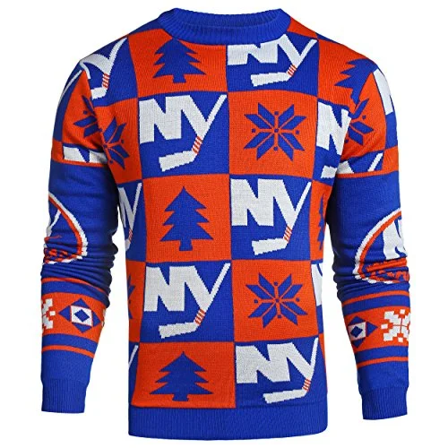 Christmas Family Fun Night New York Islanders 2016 Patches Ugly Crew Neck Sweater - Mens Extra Large