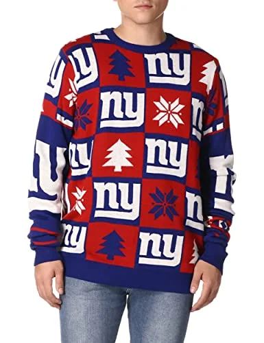 Christmas Star Tree Topper NFL NEW YORK GIANTS PATCHES Ugly Sweater, Large