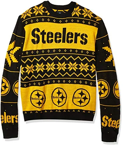 Christmas Glittery Decor NFL Pittsburgh Steelers Mens 2019 Ugly Sweater, Team Color, Large