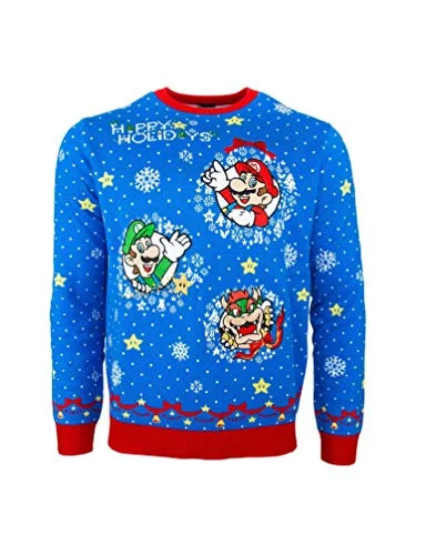 Christmas Classic Traditions Numskull Unisex Official Nintendo Super Mario Knitted Christmas Jumper for Men or Women - Ugly Novelty Sweater Gift