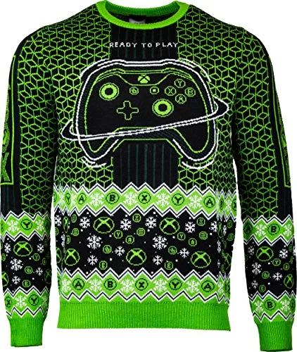 Christmas Fairy Lights Numskull Unisex Official Xbox 'Ready to Play' Knitted Christmas Sweater for Men or Women - Ugly Novelty Jumper Gift