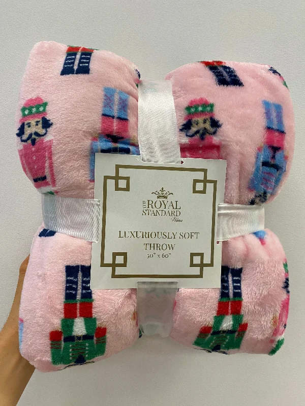 Christmas Tree Farm Nutcracker Pink Plush Throw Blanket