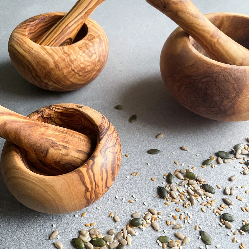 Christmas Holiday Decor Traditional Olive Wood Pestle and Mortar