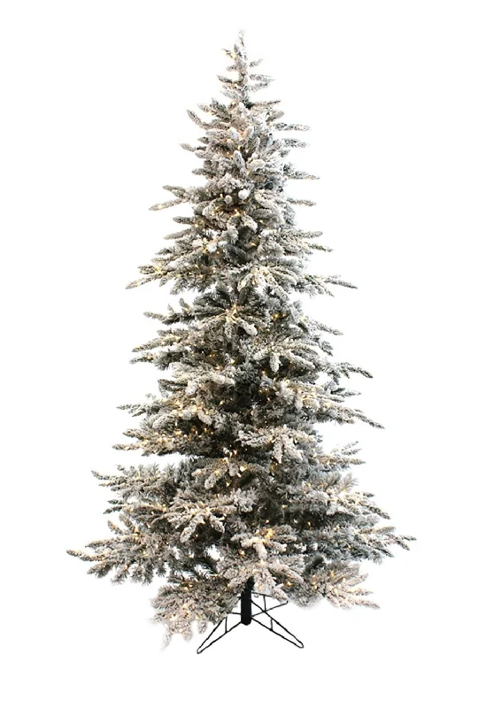 Christmas Snow Covered Roof OPEN BOX 7.5' Prelit Slim Snow Flocked Christmas Tree with Warm White Lights