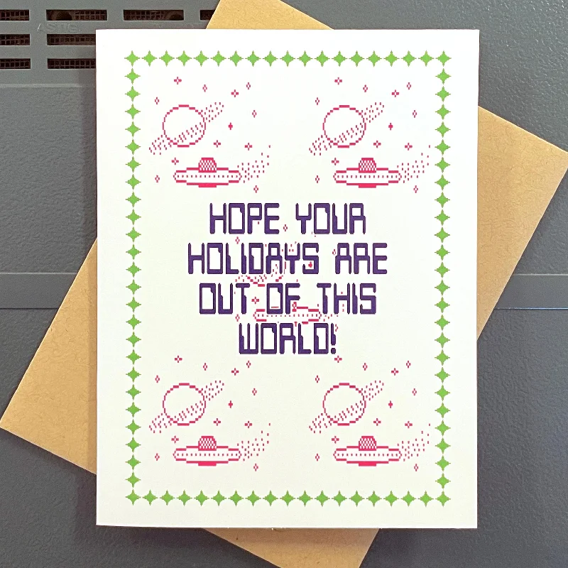 Christmas Tree Snowflakes Out of this World 8Bit Card