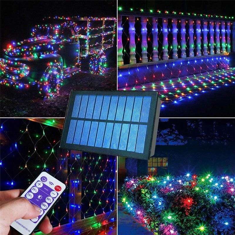Christmas Family Fun Night Outdoor Net Mesh Solar String Lights 192 LED 3*2m