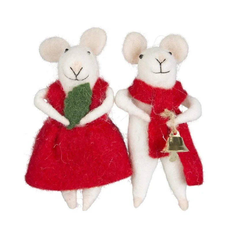 Pair of Felt Mice Decorations with Jingle Bell
