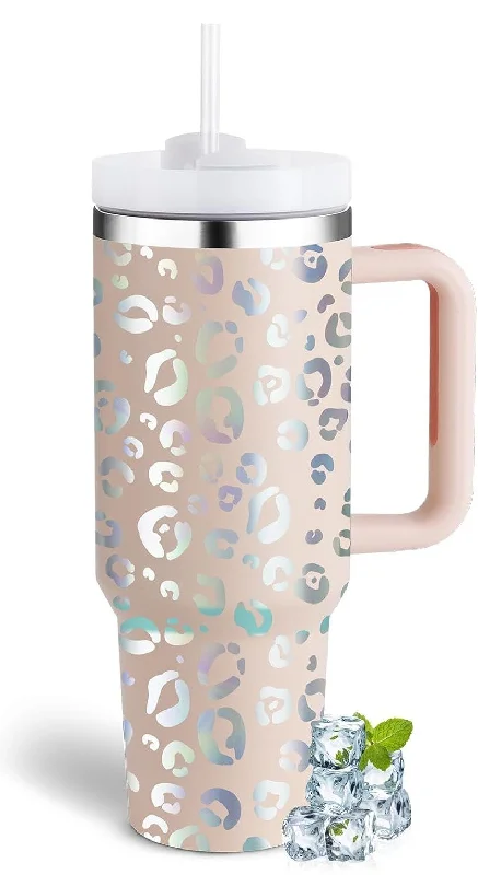 Christmas Glittery Decor Peach Holographic Tumbler - 40oz.