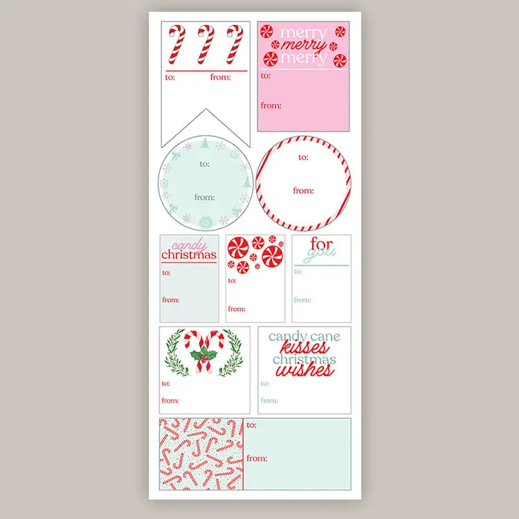 Christmas Holiday Treats Peppermint Kisses Holiday Tags (Sticker Sheet) Decal