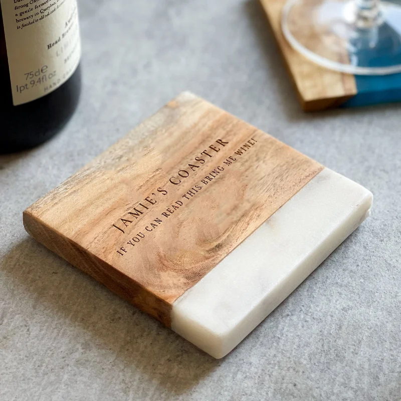 Christmas Holiday Baking Personalised Wood & Marble Bar Coaster