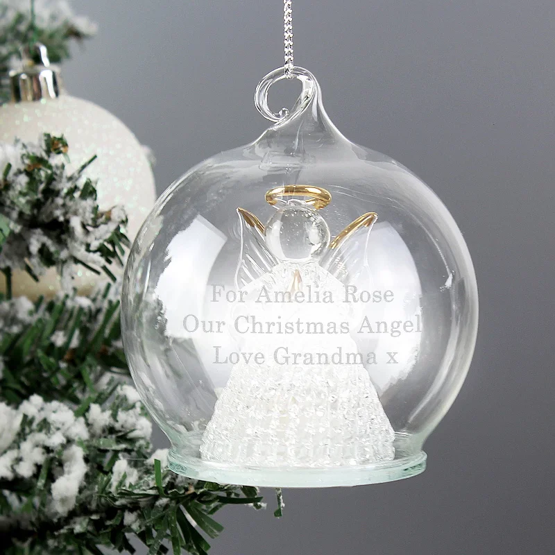 Christmas Red And White Personalised Christmas Message LED Angel Bauble