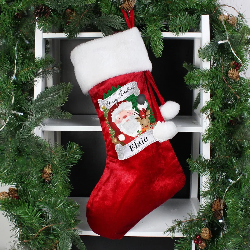 Christmas Snowfall Scene Personalised Christmas Santa Red Stocking