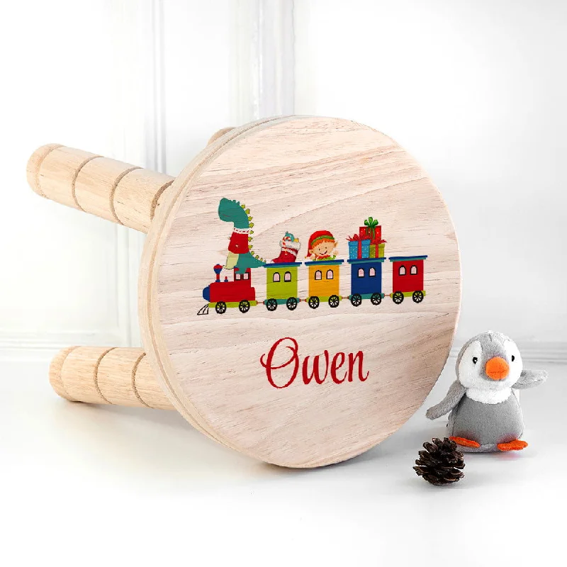 Christmas Evergreen Decorations Personalised Christmas Train Wooden Stool