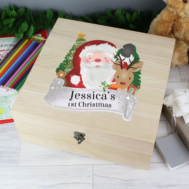 Christmas Santa Workshop Personalised Colourful Santa Large Wooden Christmas Eve Box