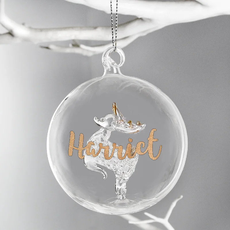 Christmas White Wonderland Personalised Gold Glitter Name Only Reindeer Glass Bauble