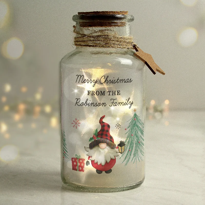 Christmas Winter Wonderland Decor Personalised Gonk Christmas Scene LED Glass Jar