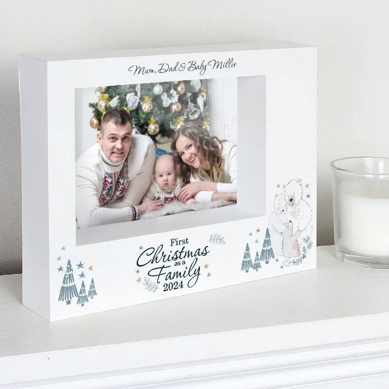 Christmas Santa Workshop Personalised Polar Bear '1st Christmas As A Family' 7x5 Box Photo Frame