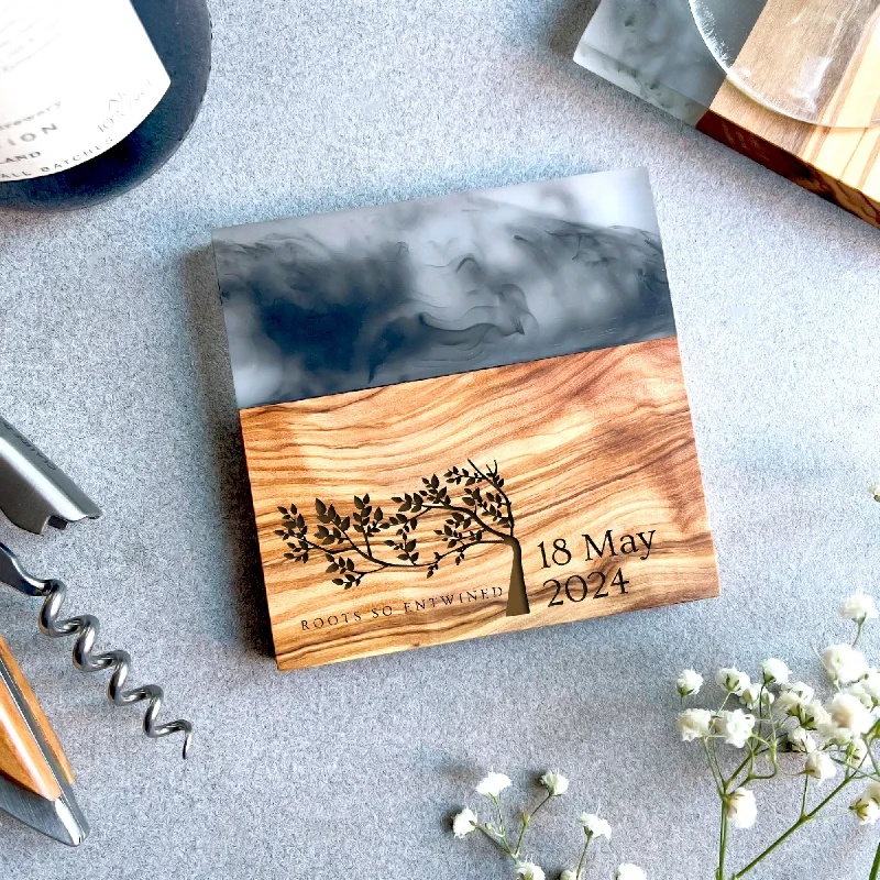 Christmas Mistletoe Magic Personalised Premium Italian Olive Wood Drinks Coaster