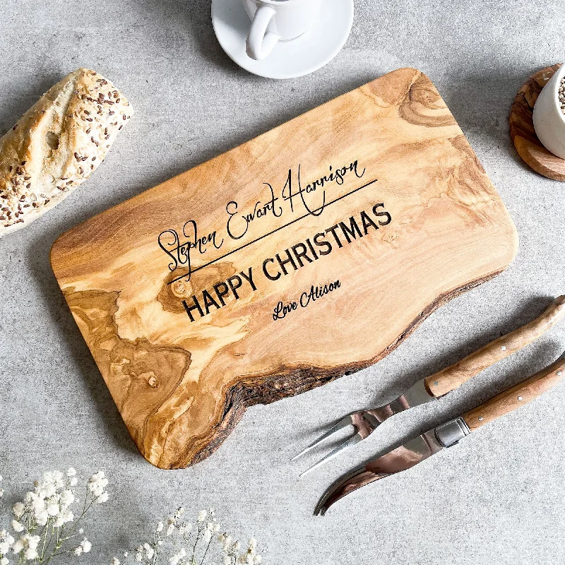 Christmas Holiday Candlelight Personalised Rustic Wooden Cheese/Chopping Board