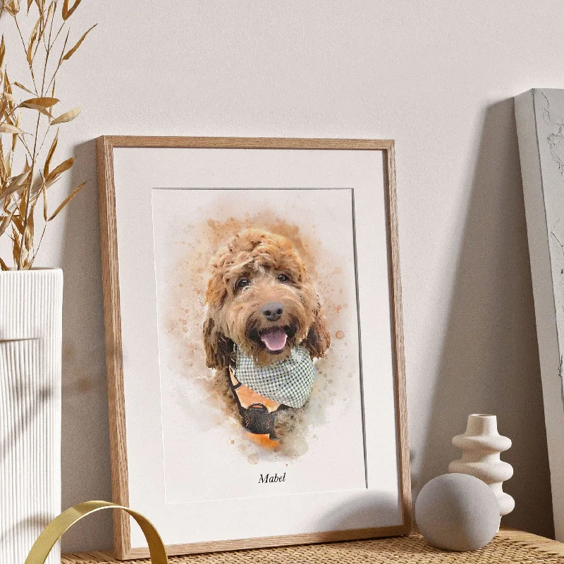 Christmas Cozy Candles Personalised Watercolour Dog Portrait Print