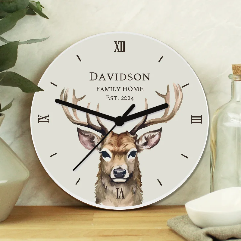 Christmas Gift Wrapping Ideas Personalised Watercolour Stag Wooden Clock