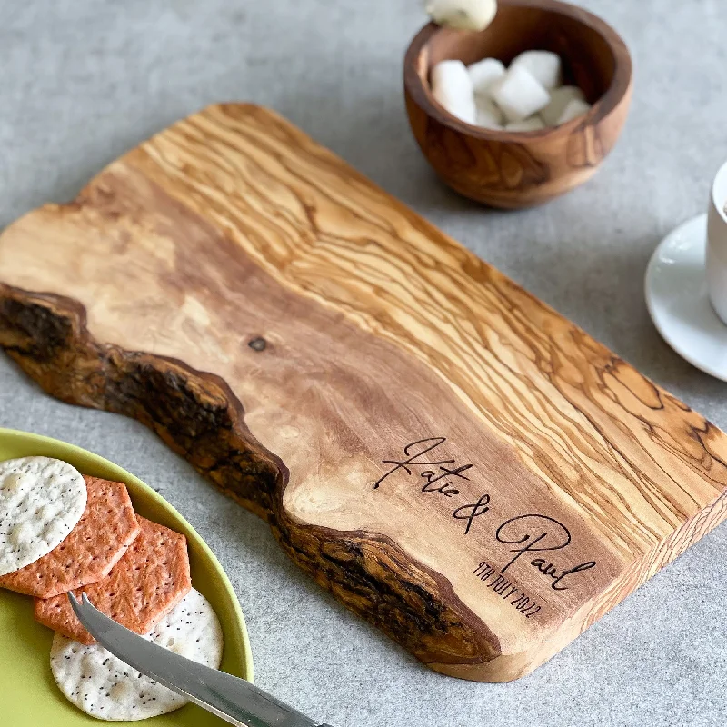 Christmas White Snow Personalised Olive Wood Cheeseboard