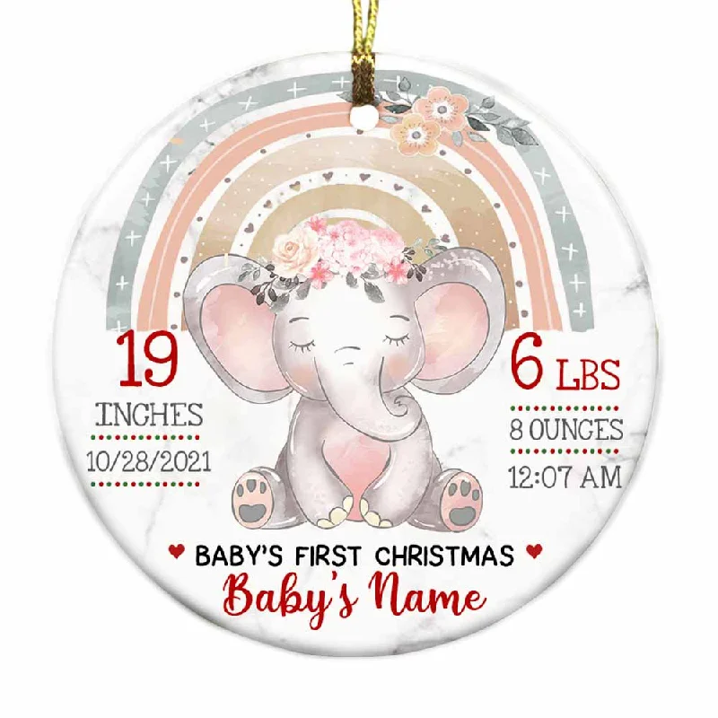 Personalized Elephant Baby Christmas Circle Ornament NB26 30O58