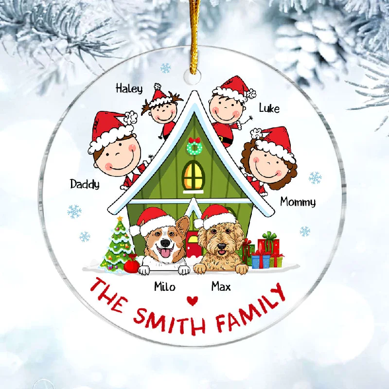 Personalized Family And Dogs Christmas Circle Ornament 29506