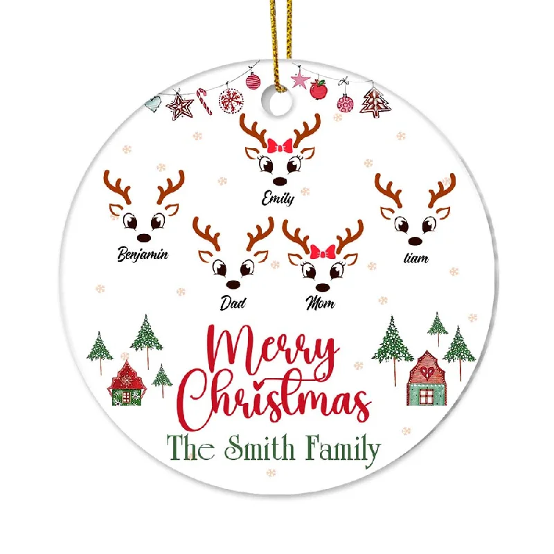 Personalized Gift For Family Reindeer Circle Ornament 28302