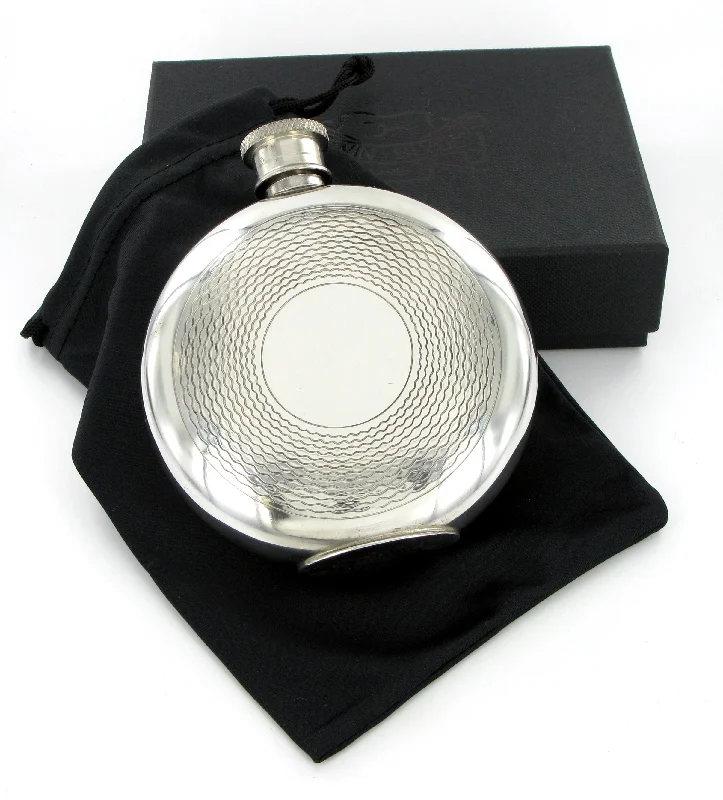 Christmas Baking Fun Pewter Hip Flask 6oz Round with Pattern Ring