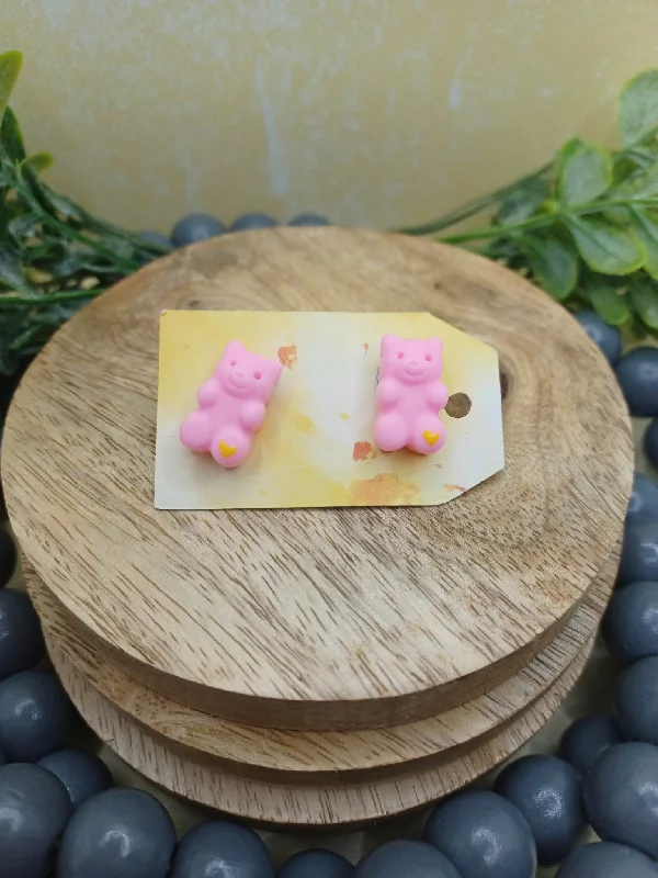 Christmas Fairy Lights Pink Bear Earrings
