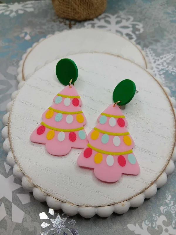 Christmas Classic Festivities Pink Christmas Tree Earrings