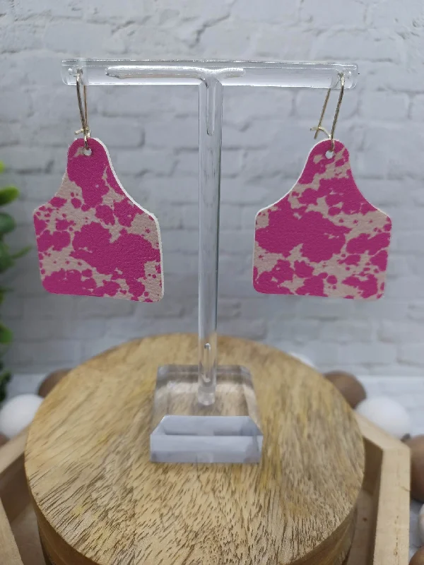 Christmas Warm Glow Pink Cow Print Earrings
