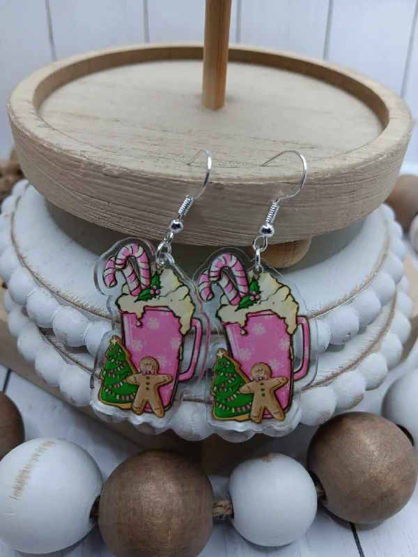 Christmas Baking Fun Pink Gingerbread Coffee Earrings