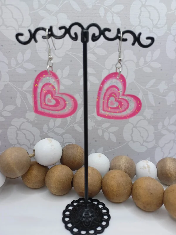 Christmas Hot Cocoa Pink Glitter Heart Earrings