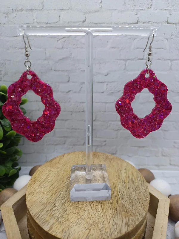 Christmas Gift Boxes Pink Acrylic Glitter Scalloped Earrings