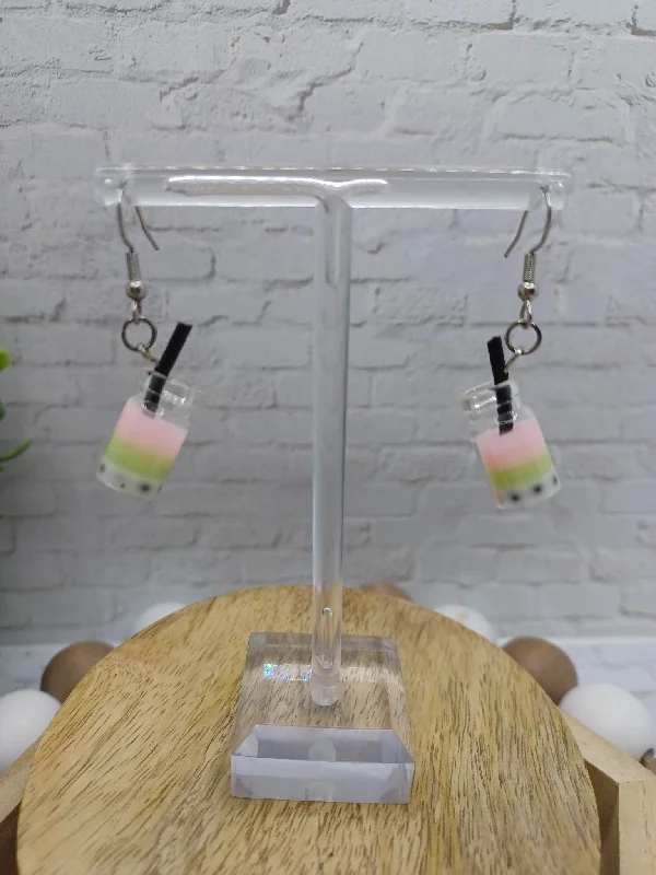 Christmas Tree Angel Pink & Green Colored Drink Earrings