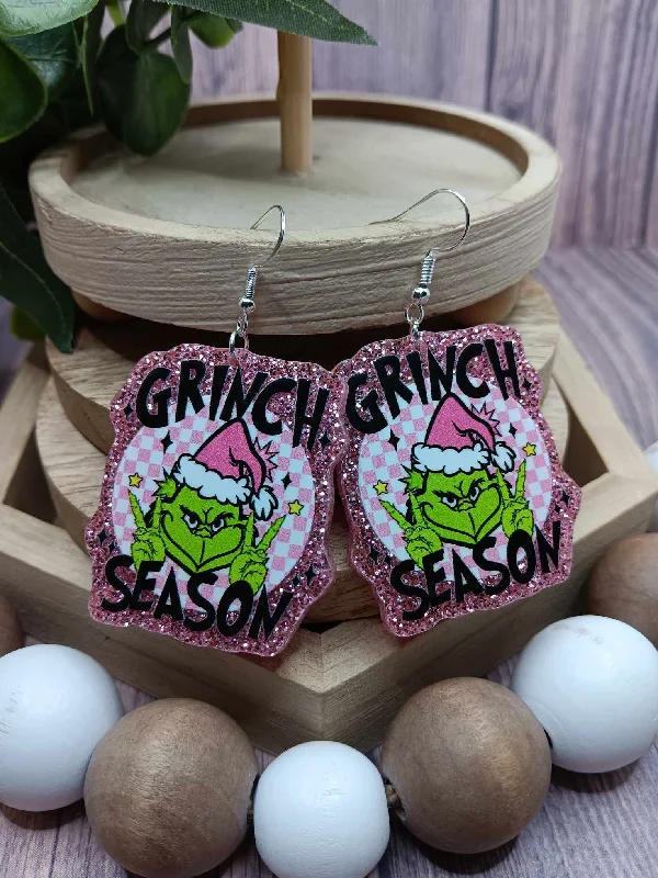 Christmas Beautiful Pine Trees Pink Green Man Season Christmas Earrings