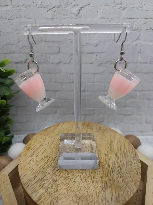 Christmas White Snow Pink Milkshake Colored Drink Earrings