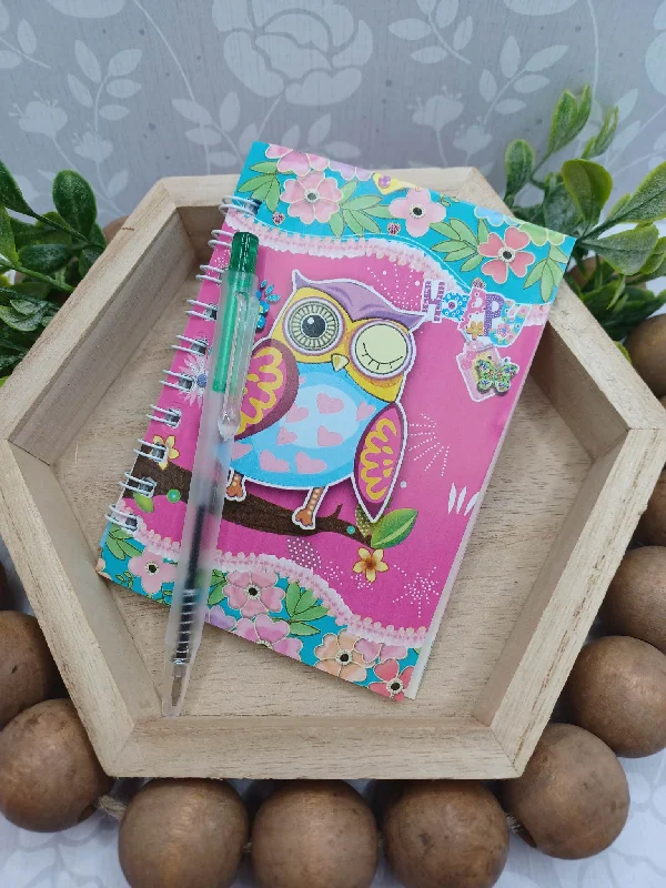 Christmas Santa Arrival Pink Owl Notebook & Pen Set