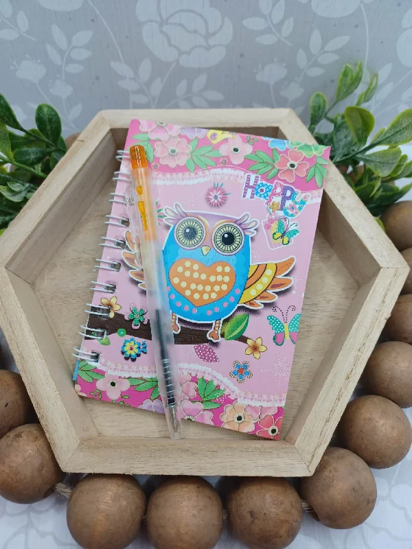 Christmas Twinkling Decorations Pink Owl Notebook & Pen Set