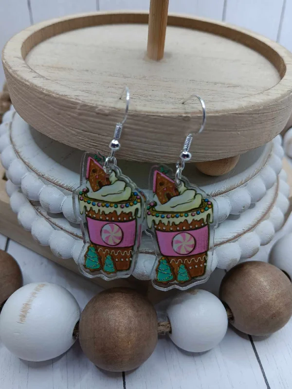 Christmas Twinkling Decorations Pink Peppermint Chrismtas Coffee Earrings