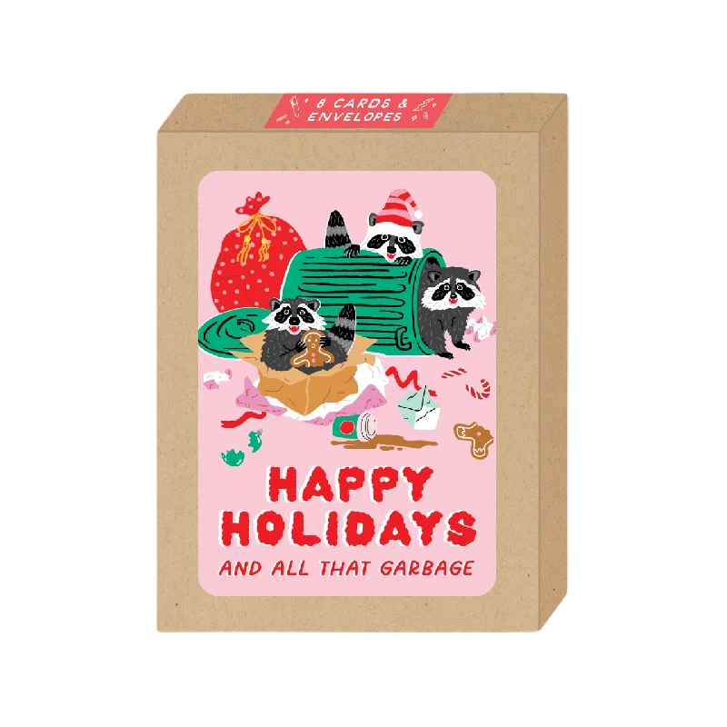 Christmas Holiday Baking Pink Raccoons Christmas Card - Boxed Set