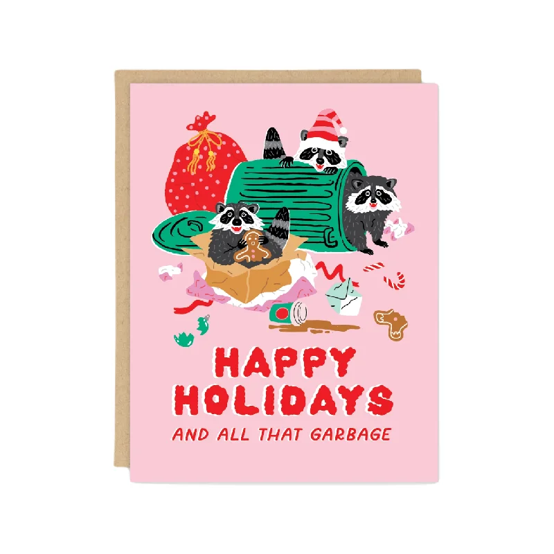 Christmas Joyful Vibes Pink Raccoons Christmas Card