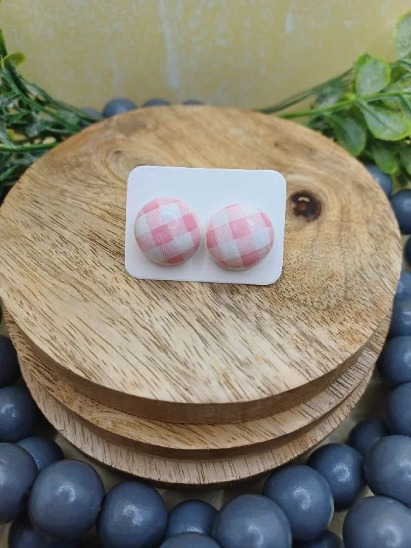 Christmas Gifting Joy Pink & White Gigham Plaid Earrings