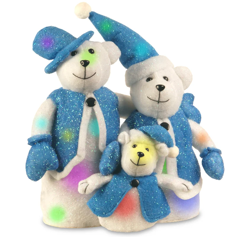 Christmas Pine Tree Farm 16 in. Pre-Lit Cotton Snowman Family with Battery Operated LED Lights