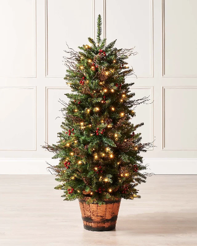 Christmas Snow Covered Village Pre-Lit Pines & Berries Potted Christmas Tree, 4.5 ft
