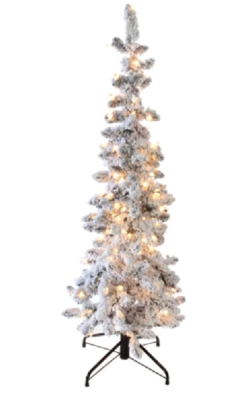 Christmas Candlelight Dinner RAZ Greenery <br> 4.5' Small Pre-Lit Slim Flocked Tree