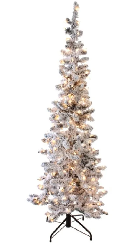 Christmas White Snow RAZ Greenery <br>5.5' Small Pre-Lit Slim Flocked Tree
